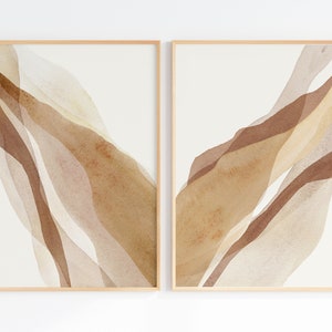 Modern Neutral Wall Art, Set of 2 Printable Art, Earth Tone Print, Beige Brown Art, Abstract Watercolor Art, DIGITAL DOWNLOAD