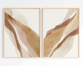 Art mural neutre moderne, ensemble de 2 Art imprimable, impression de ton terre, Art brun Beige, Art abstrait aquarelle, téléchargement numérique