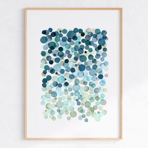 Aquarell Kreise Print, Ombre Blau Grün Poster, Türkis Wandkunst, SOFORTIGER DOWNLOAD
