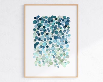 Watercolor Circles Print, Ombre Blue Green Poster, Teal Wall Art, INSTANT DOWNLOAD