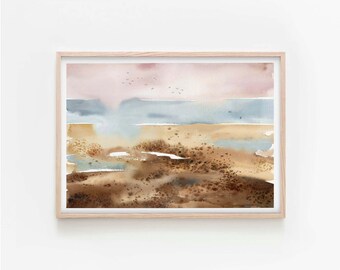 Printable Ocean Art, Watercolor Beach Print, Modern Landscape Art, Coastal Painting Poster, Seascape Painting, Abstract Art,Instant Download