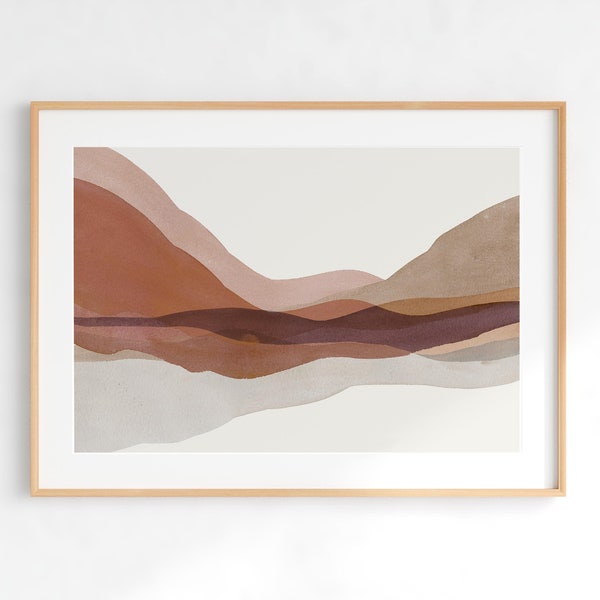 Terracotta Mountain Wall Art,  Abstract Landscape Print, Modern Watercolor Print, DIGITAL DOWNLOAD ART