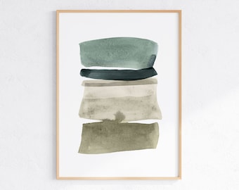 Sage Green Abstract Watercolor Art, Green Gray Print, Mint Green Shapes Print, Neutral Modern Art, DIGITAL DOWNLOAD ART