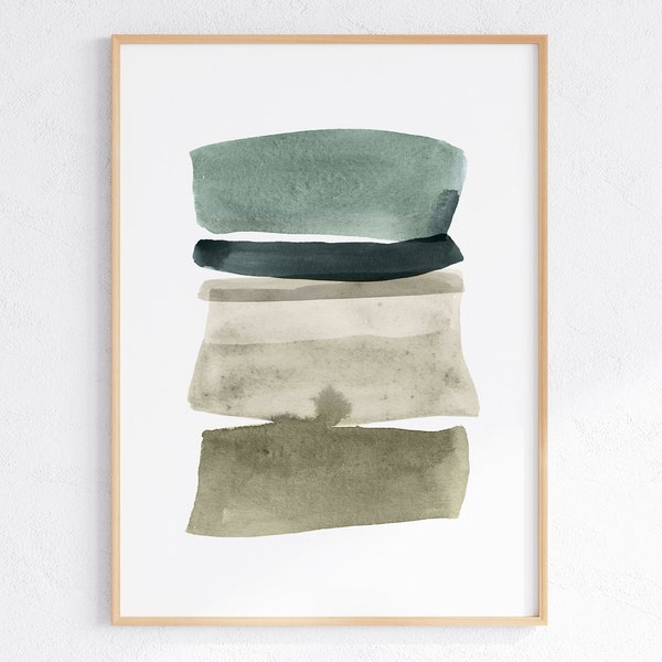 Sage Green Abstract Watercolor Art, Green Gray Print, Mint Green Shapes Print, Neutral Modern Art, DIGITAL DOWNLOAD ART