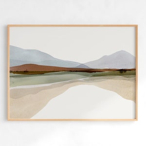 Abstract Mountain Landscape, Minimalist Mountain Wall Art, Neutral Print, Horizontal Landscape Print, Watercolor Print, DIGITAL DOWNLOAD image 1