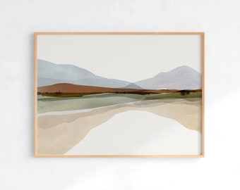 Abstract Mountain Landscape, Minimalist Mountain Wall Art, Neutral Print, Horizontal Landscape Print, Watercolor Print, DIGITAL DOWNLOAD
