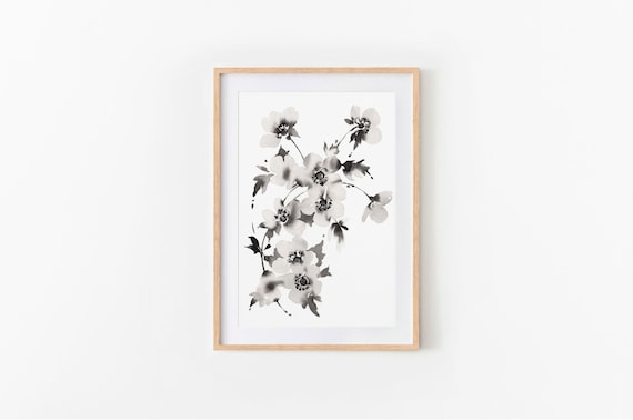 Printable Black and White Watercolor Flowers Wall Art - Etsy