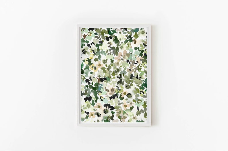 Green Flowers Print , Green Floral Wall Art, Spring Flowers Print, Nursery Print, DIGITAL DOWNLOAD image 1
