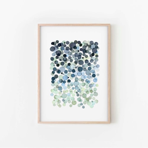 Ombre Watercolor Bubbles Print, Blue Green Circles Poster, Modern Wall Art, INSTANT DOWNLOAD