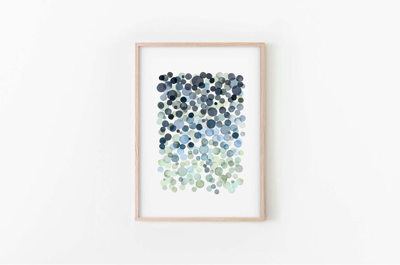 Ombre Watercolor Bubbles Print, Blue Green Circles Poster, Modern Wall Art, INSTANT DOWNLOAD image 1