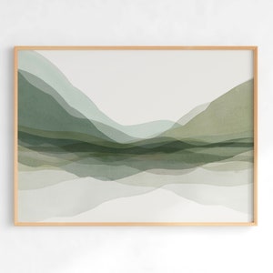 Grüne Berge Wandkunst, Abstrakter Landschaftsdruck, Aquarell Bergkunst, DIGITALER DOWNLOAD KUNST