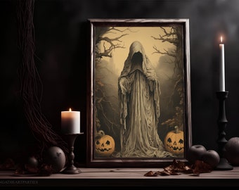 Stampa artistica vintage spettrale di Halloween, arte digitale della parete di Halloween, arte digitale Grim Ripper, download istantaneo, decorazione d'arte di Halloween stampabile