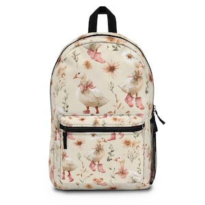 Charmant sac à dos stupide en oie, joli cartable coquette en oie, fourre-tout élégant, sac à dos pour la rentrée scolaire, fleurs de sac à dos Cottagecore pastel