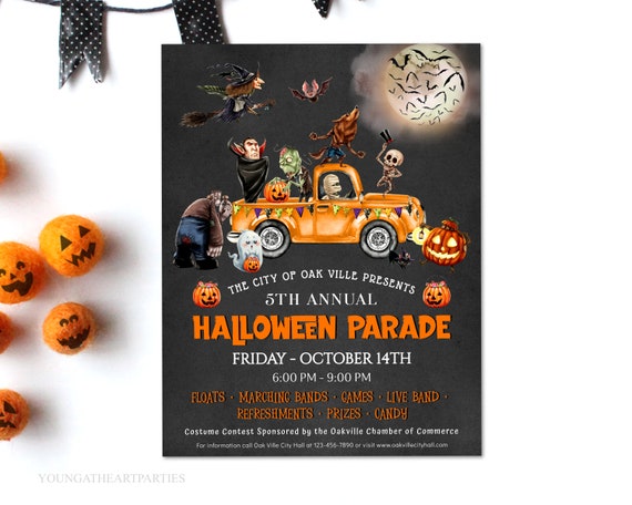 Halloween Parade Flyer Template, Editable Halloween Festival Carnival Poster, Halloween Block Party, Community Poster, Kids Halloween Party Il_570xn