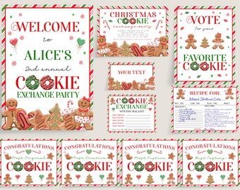 Editable Christmas Cookie Exchange Party Bundle, Holiday Cookie Party Package Template, Printable Christmas Cookie Party Set, Corjl