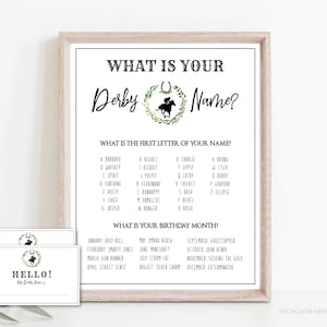 Kentucky Derby Whats Your Derby Name Game Template, Editable Horse Race Party Name Game with Name Cards, Greenery Derby Printable Party Game