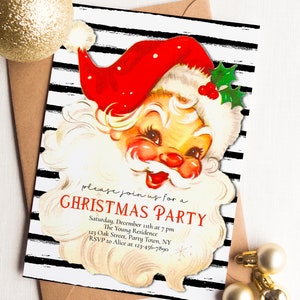 Retro Christmas Party Invitation, Santa Party Invite, Christmas Party Invitation Template, Holiday Party Invite, Editable Template, Corjl