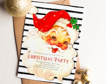 Retro Christmas Party Invitation, Santa Party Invite, Christmas Party Invitation Template, Holiday Party Invite, Editable Template, Corjl