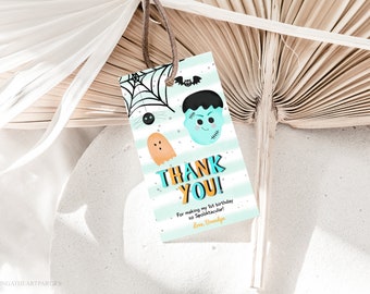 Pastel Halloween Party Gift Tag Template, Editable Boy's Halloween Birthday Party Thank You Tags, Printable Blue Halloween Favor Tags, PH01