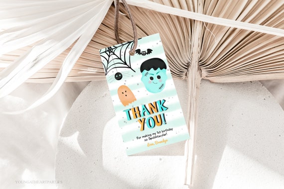 Pastel Halloween Party Gift Tag Template, Editable Boy's Halloween Birthday Party Thank You Tags, Printable Blue Halloween Favor Tags, PH01 Il_570xn