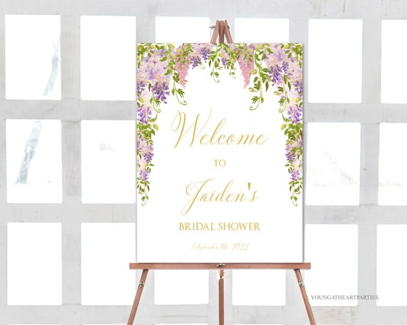Editable Purple Pink Wisteria Bridal Shower Welcome Sign, English Garden Bridal Welcome Poster, Victorian Regency Bridal Shower, PPW Il_570xn