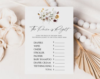 Editable Wildflower Price is Right Game, Boho Baby Shower Game, Printable The Price is Right, Floral Baby Printable Game, DFWF