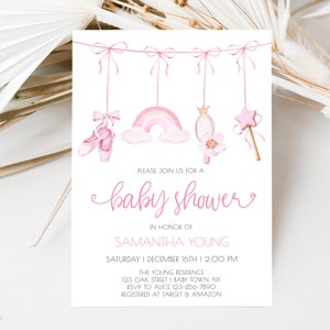 Baby Girl Shower Invitation, Pink Baby Shower Invitation, Princess Baby Shower, Ballerina Baby Shower, Instant Download, Editable Template image 1