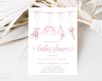 Baby Girl Shower Invitation, Pink Baby Shower Invitation, Princess Baby Shower, Ballerina Baby Shower, Instant Download, Editable Template