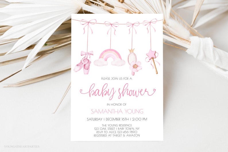 Baby Girl Shower Invitation, Pink Baby Shower Invitation, Princess Baby Shower, Ballerina Baby Shower, Instant Download, Editable Template image 1