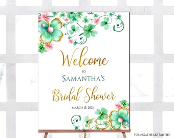 St. Patrick's Day Bridal Shower Welcome Sign Template, Lucky in Love Bridal Shower Welcome Poster, Editable Sign, Instant Download, Corjl