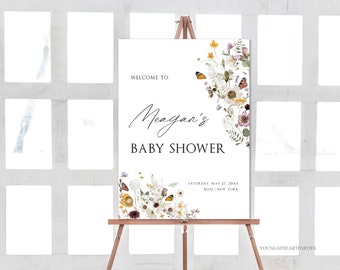 Boho Wildflower Welcome Sign Poster, Boho Baby Shower Welcome Sign, Floral Bridal Shower Welcome Sign Template, Instant Download, DFWF