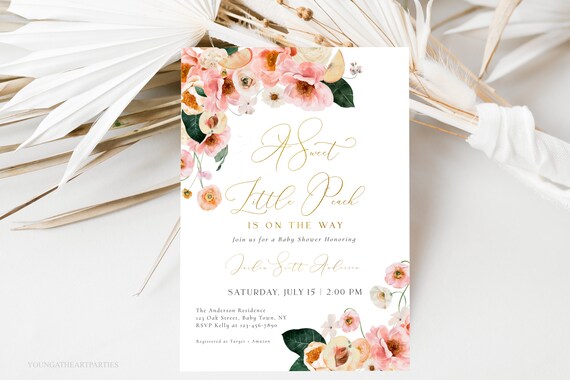 A Sweet Little Peach Baby Shower Invitation Template, Floral Peach Baby Shower Invitation Printable, Georgia Peach Baby Shower Evite, FPBS Il_570xn
