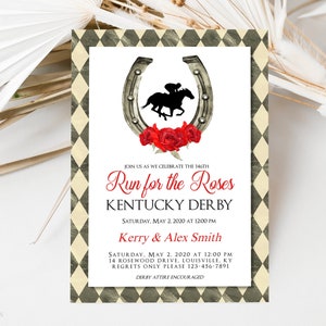 Kentucky Derby Party Invitation, Run For the Roses, Editable Digital Invite, Horse Race, Horseshoe, Horse Race Invite, Digital Download