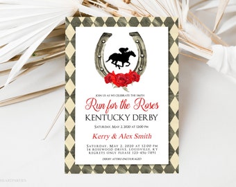 Kentucky Derby Party Invitation, Run For the Roses, Editable Digital Invite, Horse Race, Horseshoe, Horse Race Invite, Digital Download