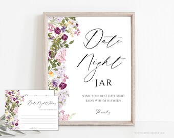 Spring Florals Date Night Ideas, Garden Flowers Date Jar Sign, Date Night Sign, Floral Date Night Ideas Card, Easter Bridal Shower Game, WMF