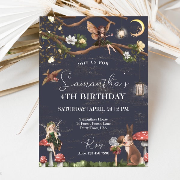 Editable Woodland Fairy Birthday Invitation, Enchanted Forest Birthday Invite, Rustic Woodland Fairy Invite, Girls Magical Party, Corjl