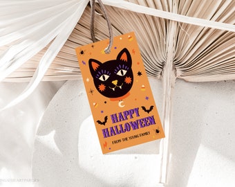 Classic Halloween Gift Tag Template, Editable Retro Halloween Favor Tag, Happy Halloween Thank You Tag, Halloween Party Treat Bag Tag, RH02