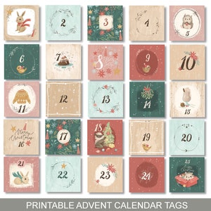 Christmas Advent Calendar Tags Christmas Countdown Calendar Cards Children Classroom Download Gift Tags Favor Tags Digital Download