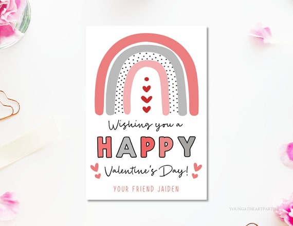 Editable Boho Rainbow Kids Valentine Tag, Printable Classroom Valentines, Happy Valentine's Day Favor Tag, Digital Corjl Template Printable Il_570xn