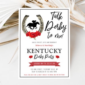 Kentucky Derby Party Invitation Template, Talk Derby To Me Party Invite, Run For The Roses, Editable Digital Download, Instant Download