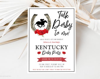 Modèle d'invitation à une fête du Kentucky Derby, invitation à une fête Talk Derby to me, course pour les roses, téléchargement numérique modifiable, téléchargement immédiat