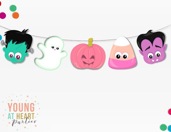 Pastel Halloween Banner, Bunting, Halloween Party Decor, Pastel Halloween Party, Printable Banner, Girls Halloween Party, Instant Download Il_570xn