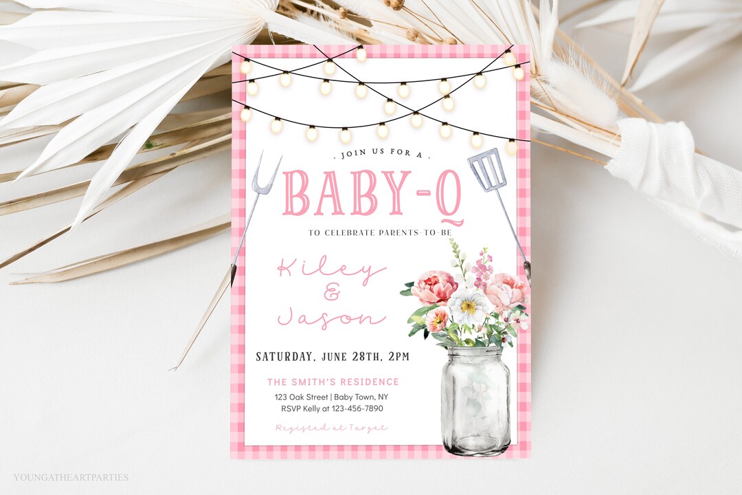 Baby-q Shower Invitation Template, Pink BBQ Baby Shower Invitation, Baby Girl Shower Invitation ...
