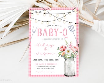 Baby-Q Shower Invitation Template, Pink BBQ Baby Shower Invitation, Baby Girl Shower Invitation, Backyard Baby Shower Invite, Evite Template