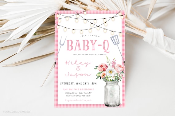 Baby-Q Shower Invitation Template, Pink BBQ Baby Shower Invitation, Baby Girl Shower Invitation, Backyard Baby Shower Invite, Evite Template Il_570xn