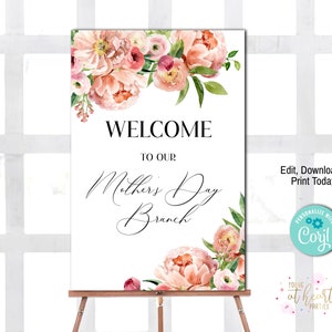Editable Mother's Day Brunch Welcome Sign, Mothers Day Poster Sign, Watercolor Florals, Instant Download, Corjl Welcome Sign image 2
