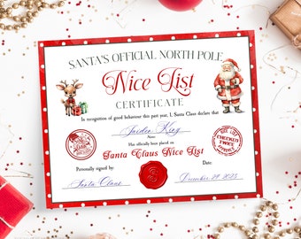 Personalized Santa Claus Official Nice List Certificate Letter, From The Desk Of Santa North Pole Mail, Christmas Eve Box Printable Template