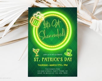 Editable St Pattys Party Invitation, St Patricks Day Party Invitation Template, Let's Shamrocked, Digital Download, Corjl Invitation