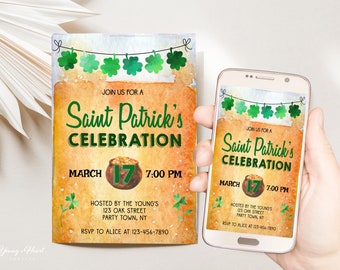 St. Patrick's Party Invitation, Saint Patrick's Day, St. Paddy's Day Party Invite, Editable Template, Instant Download, Corjl Invitation