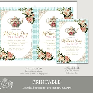 Shabby Chic Mothers Day Tea Party Invitation, Printable Mothers Day Invite, High Tea, Victorian Tea Party, Editable Template, Corjl image 7